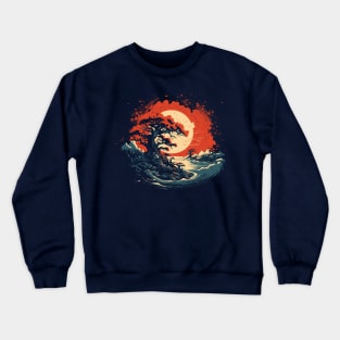 Bonsai tree in the sea at sunset Crewneck Sweatshirt